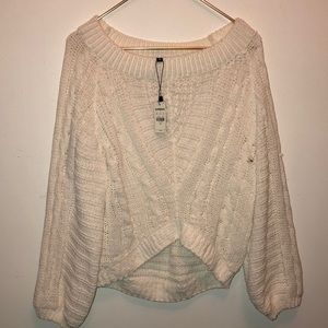 New white wide neck white knit sweater